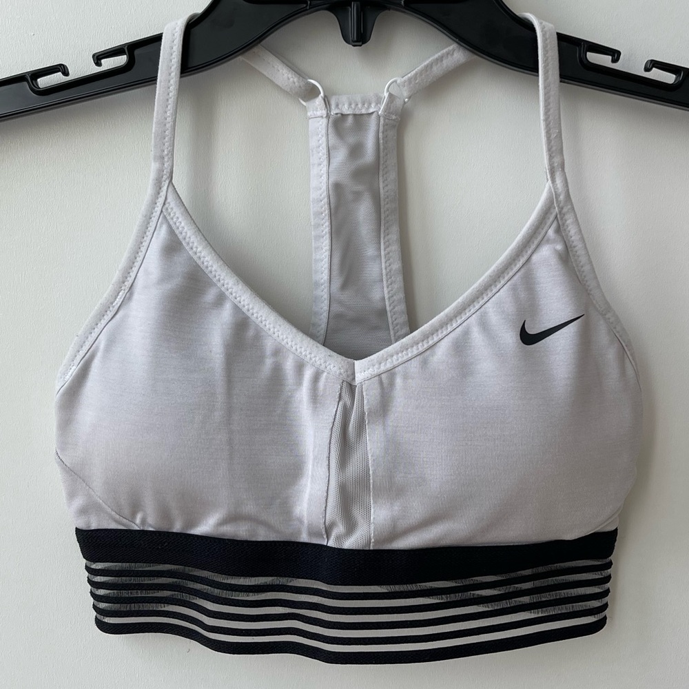 Nike white sports bra with mesh band
